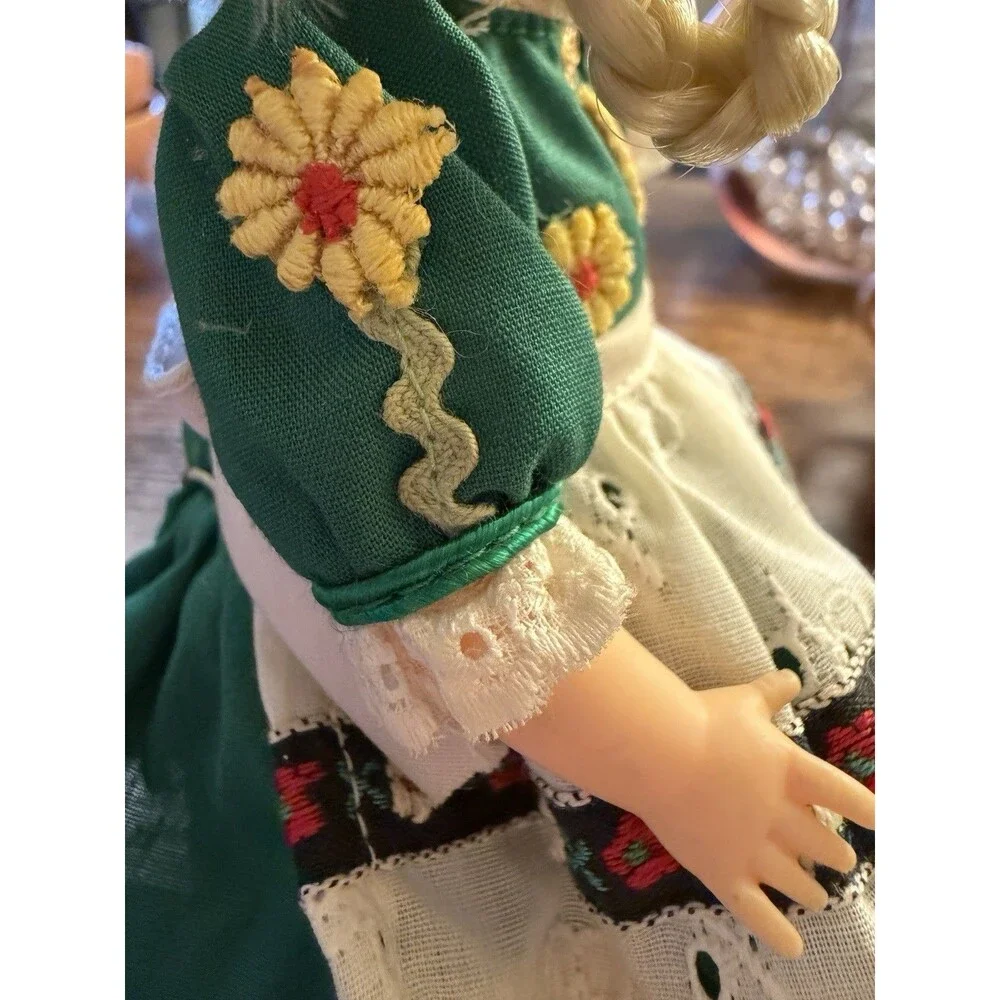 Vintage 1982 Ideal 8” Shirley Temple Dressed as Heidi Doll Wooden Shoes W/Stand